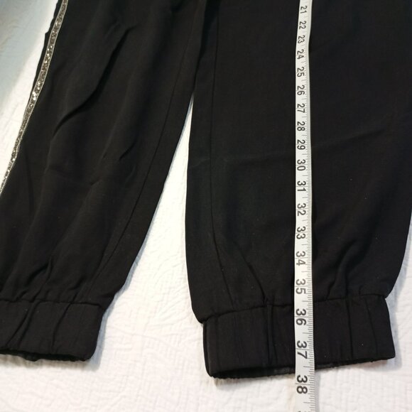 Zara Black Jogger Pants Size L With Side Rhinestone Detailing - Tencel Fabric - Picture 11 of 13